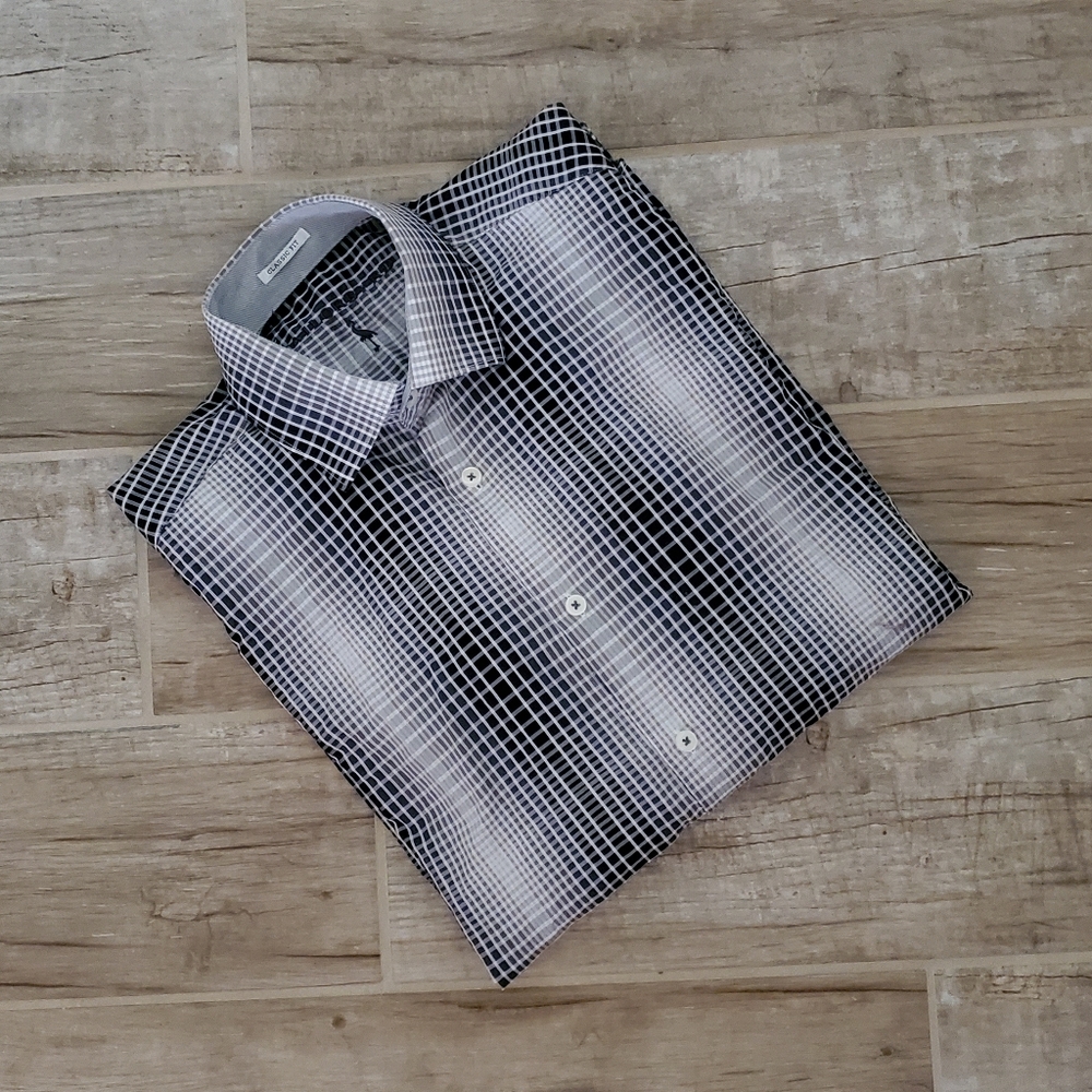 Tailorbyrd BLACK/GRAY/BROWN GRADIENT Striped Dress Shirt 👔 CLASSIC FIT Medium
